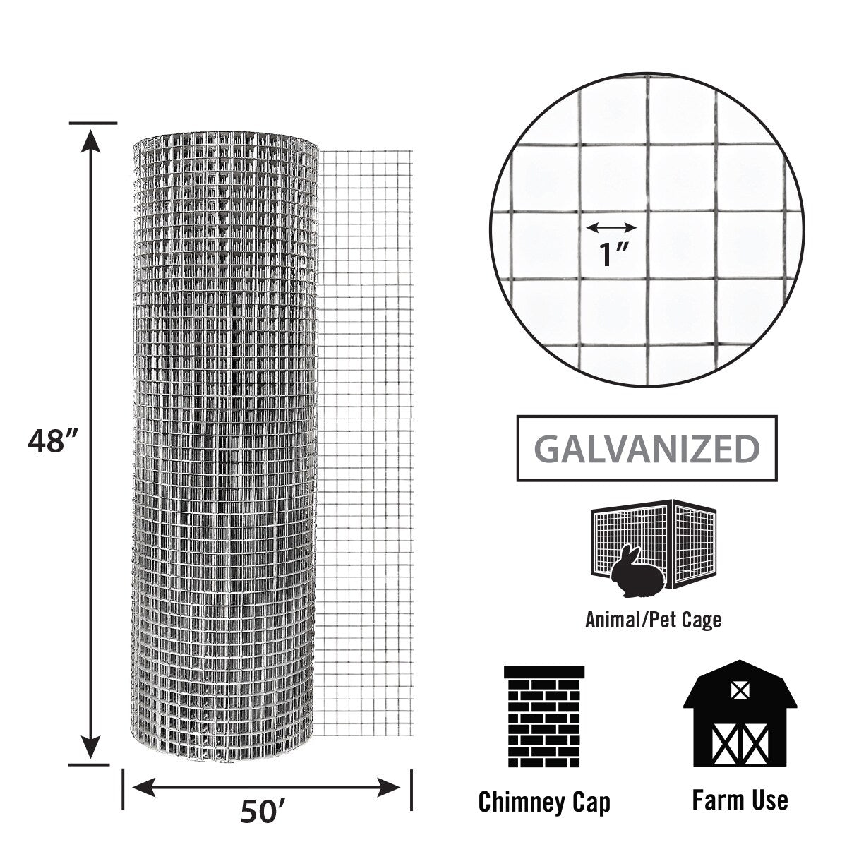 GARDEN CRAFT 50-ft Gray Galvanized Steel Welded Wire Rolled Fencing with Mesh Size 1-in x 1-in