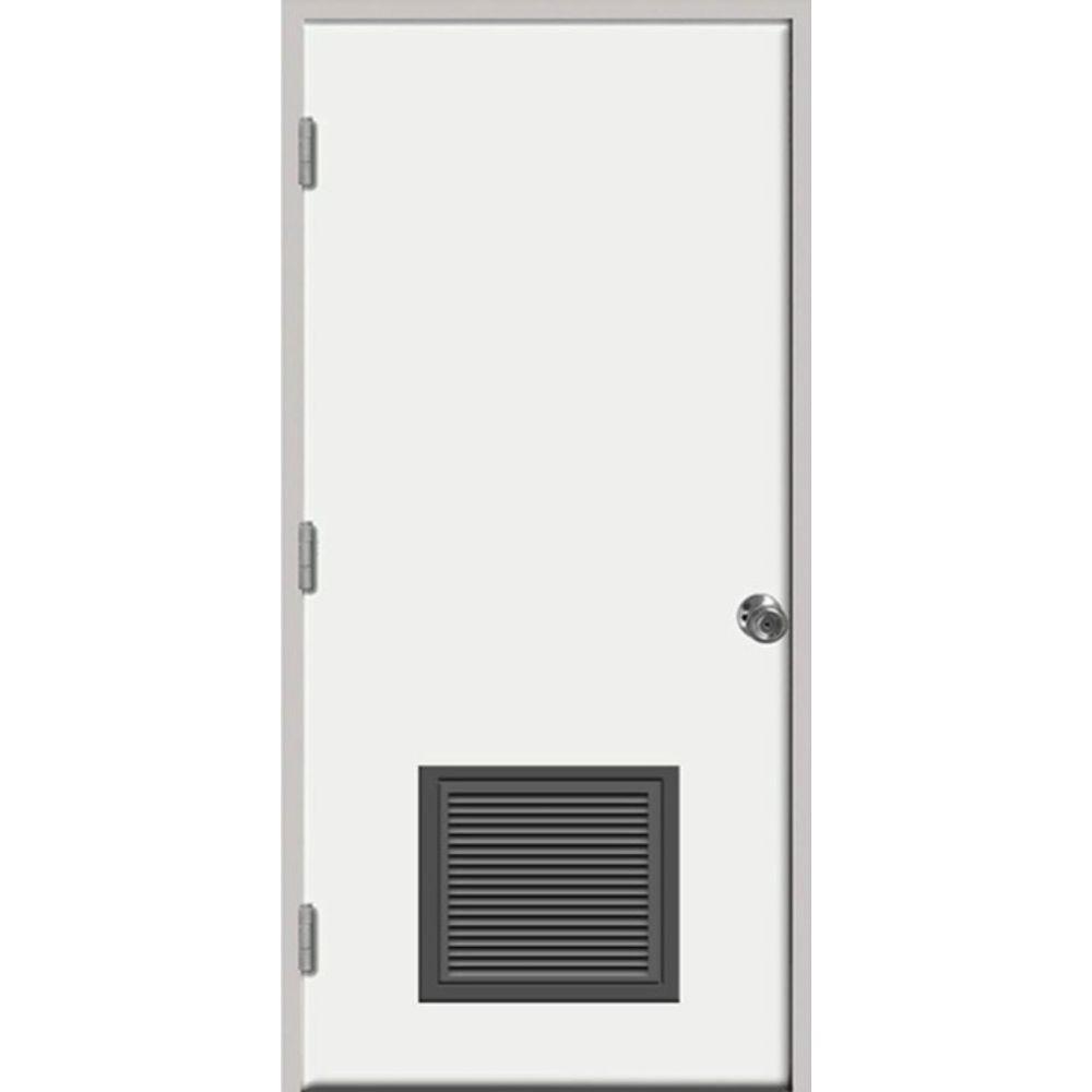 30 in. x 80 in. Premium Vented Flush White Primed Left-Hand Outswing Steel Prehung Front Door with 4 in. Wall - Super Arbor