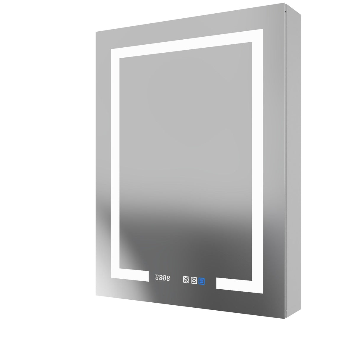 ExBrite 24-in x 32-in Lighted LED Fog Free Surface/Recessed Mount Silver Mirrored Soft Close Medicine Cabinet with Outlet