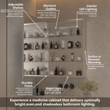 ExBrite 24-in x 32-in Lighted LED Fog Free Surface/Recessed Mount Silver Mirrored Soft Close Medicine Cabinet with Outlet