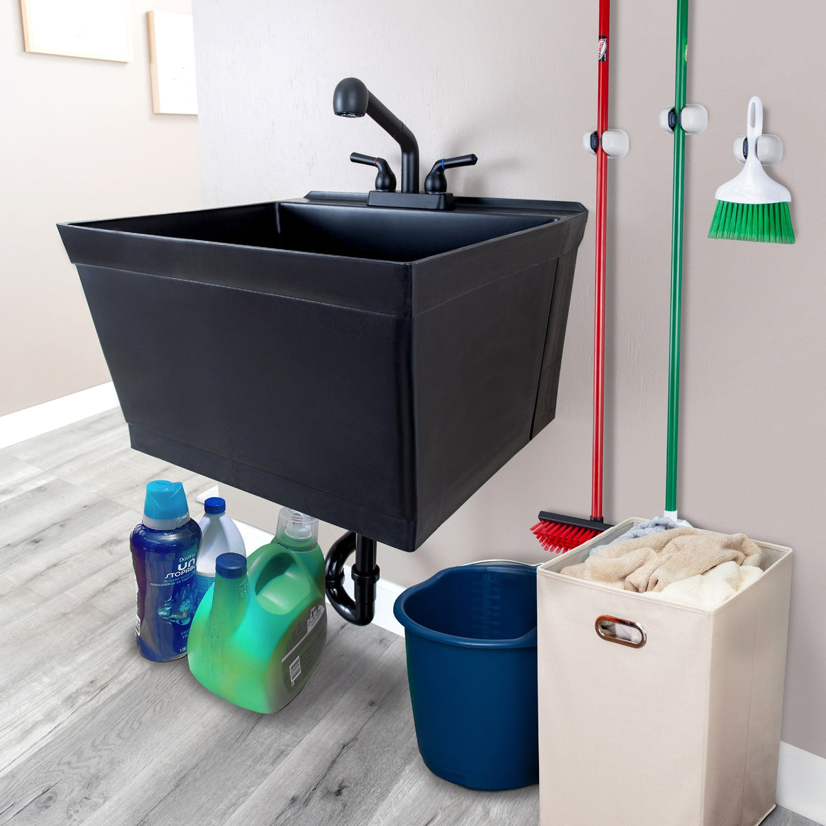 Cambridge Resources 23.5-in Black Wall Mount Utility Tub with Faucet