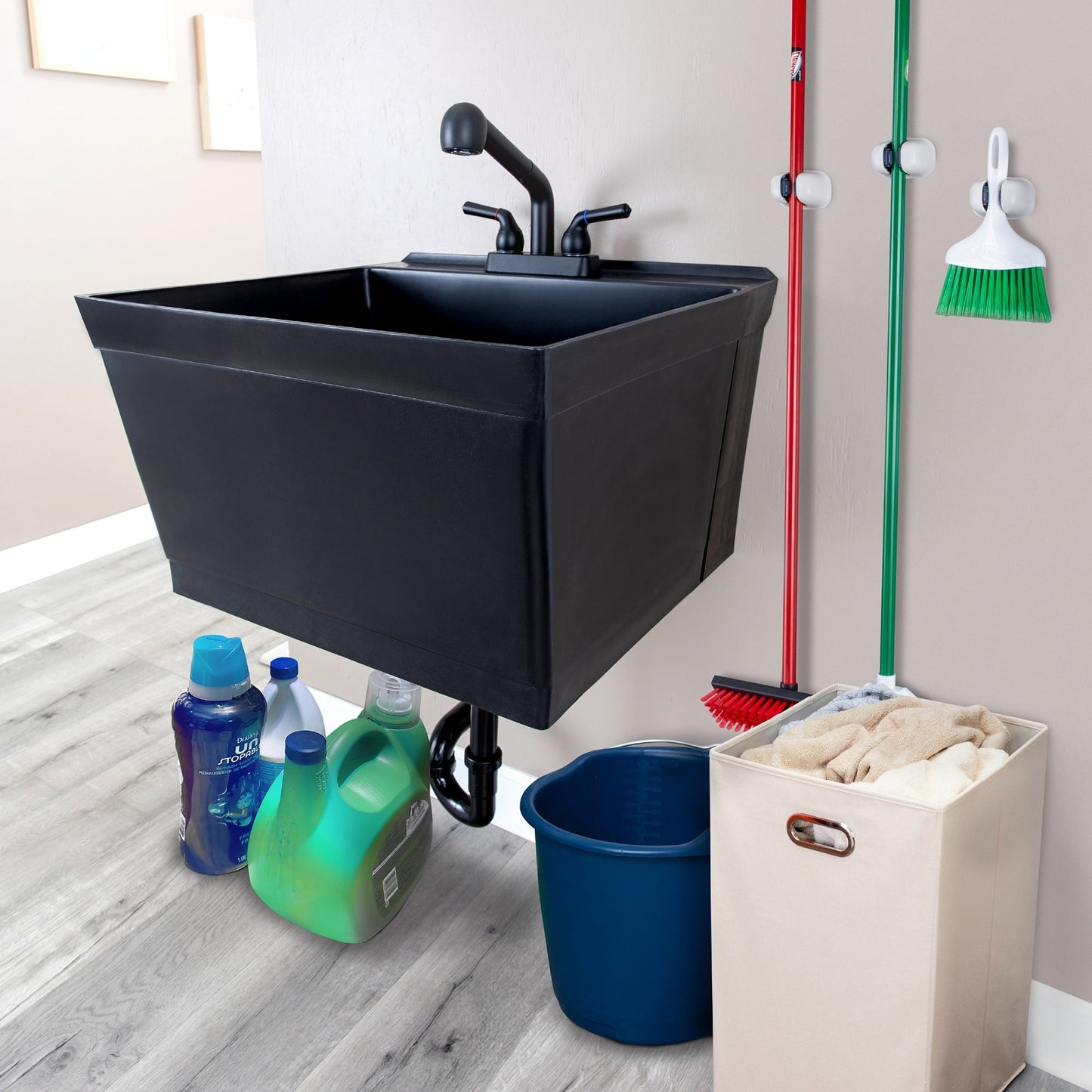 Cambridge Resources 23.5-in Black Wall Mount Utility Tub with Faucet