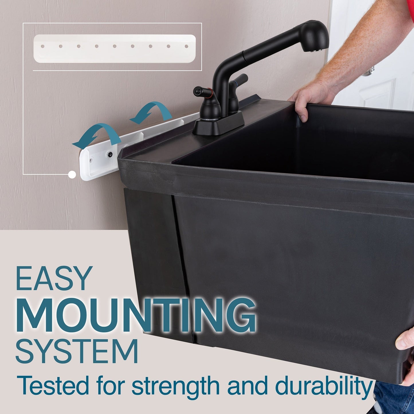 Cambridge Resources 23.5-in Black Wall Mount Utility Tub with Faucet
