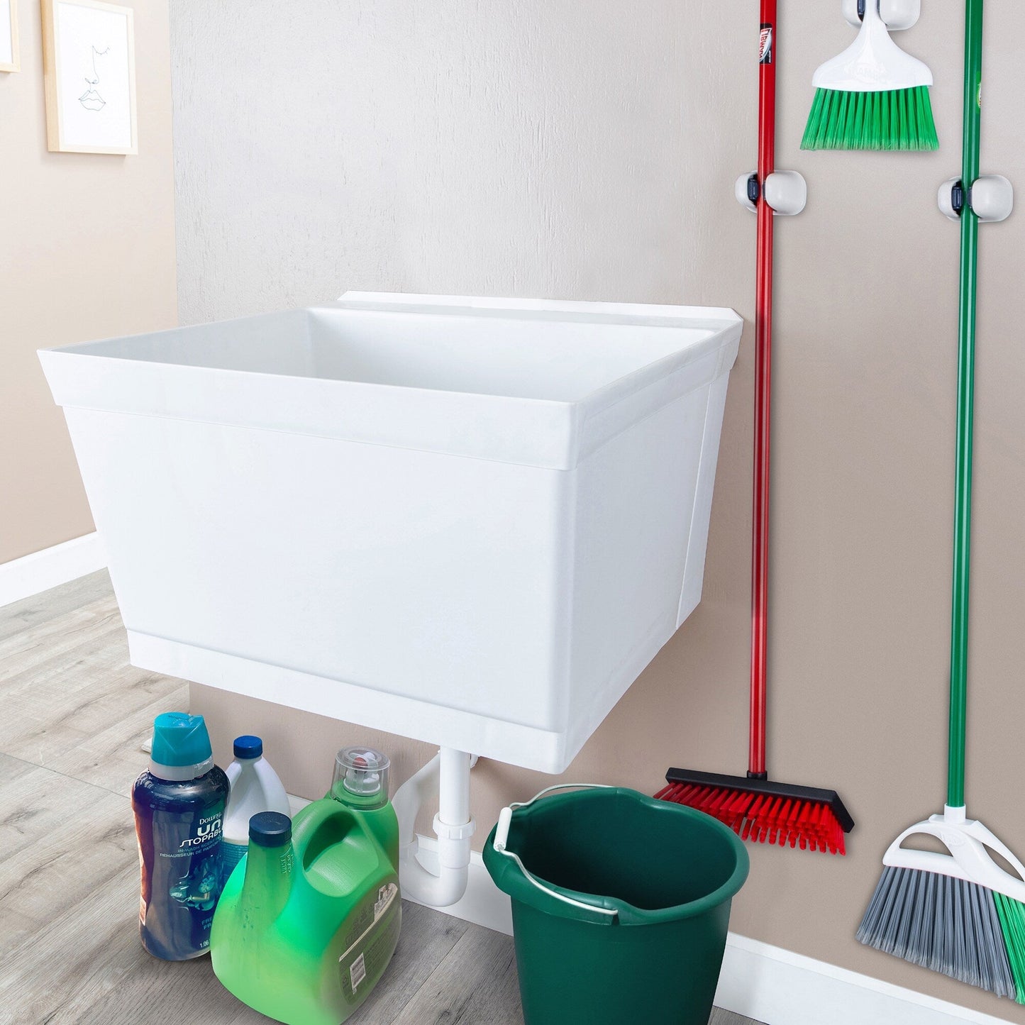 Cambridge Resources 23.5-in 1-Basin White Wall Mount Utility Tub with Drain