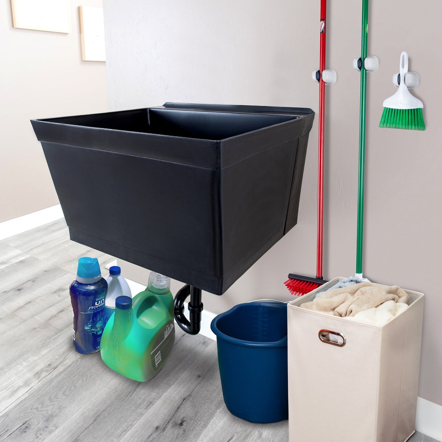 Cambridge Resources Black Wall Mount Utility Tub with Drain, 23.5-in x 22.875-in