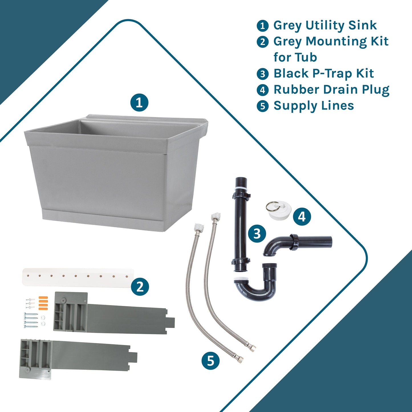 Cambridge Resources Gray Wall Mount Utility Tub with Drain - 23.5 x 22.875 Inch
