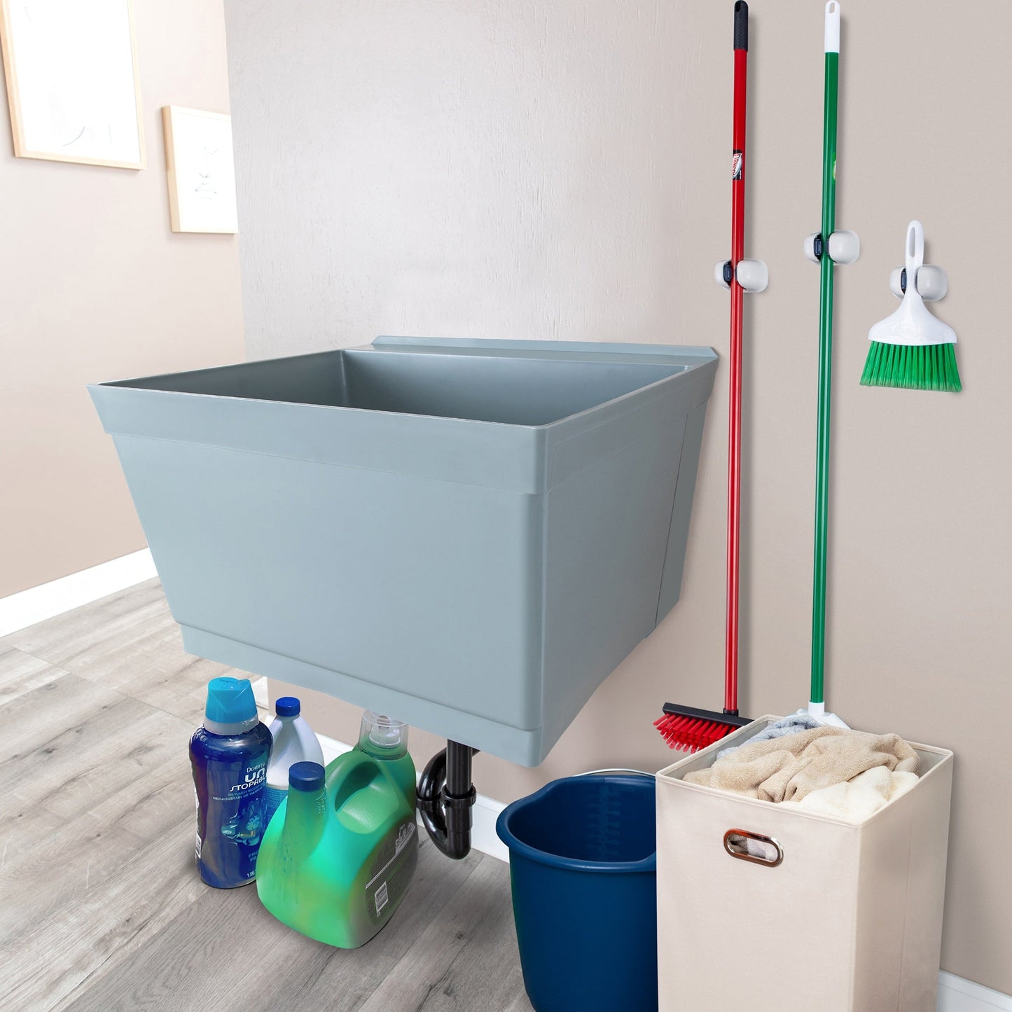 Cambridge Resources 23.5" Gray Wall Mount Utility Tub with Drain