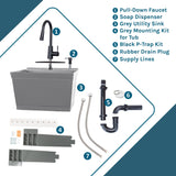 Cambridge Resources Gray Wall Mount Utility Tub with Faucet & Drain