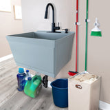 Cambridge Resources Gray Wall Mount Utility Tub with Faucet & Drain