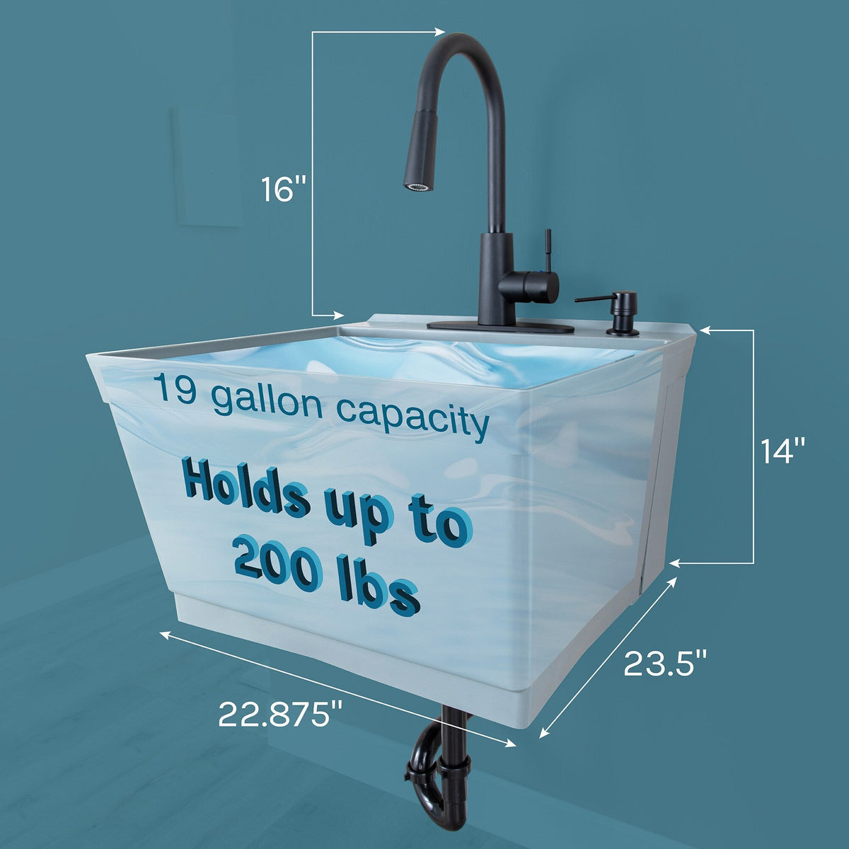 Cambridge Resources Gray Wall Mount Utility Tub with Faucet & Drain