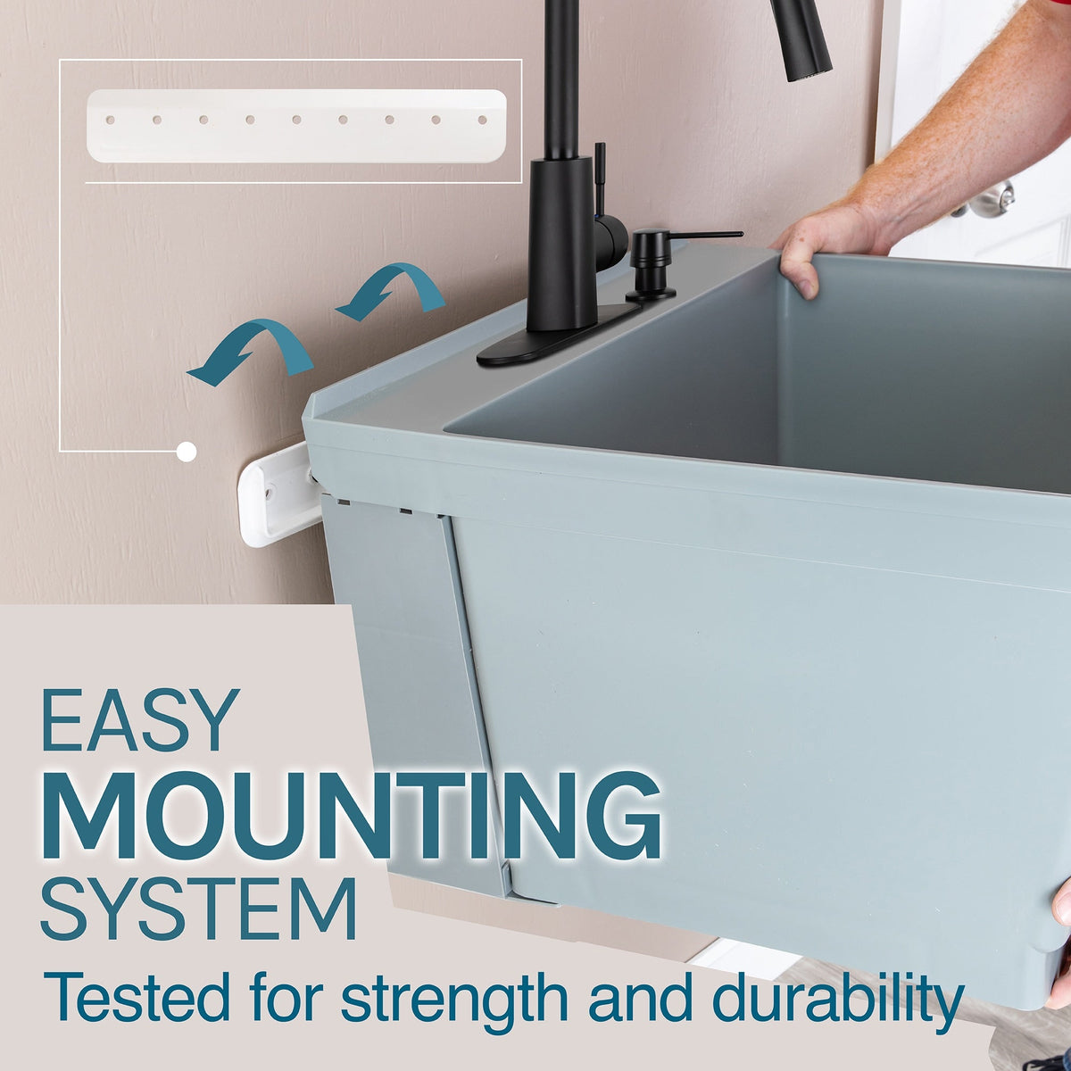 Cambridge Resources Gray Wall Mount Utility Tub with Faucet & Drain