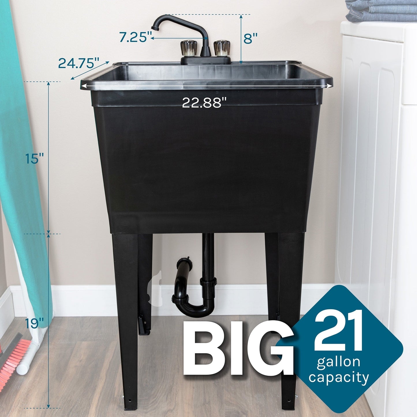 Cambridge Resources 1-Basin Black Freestanding Utility Tub with Drain and Faucet