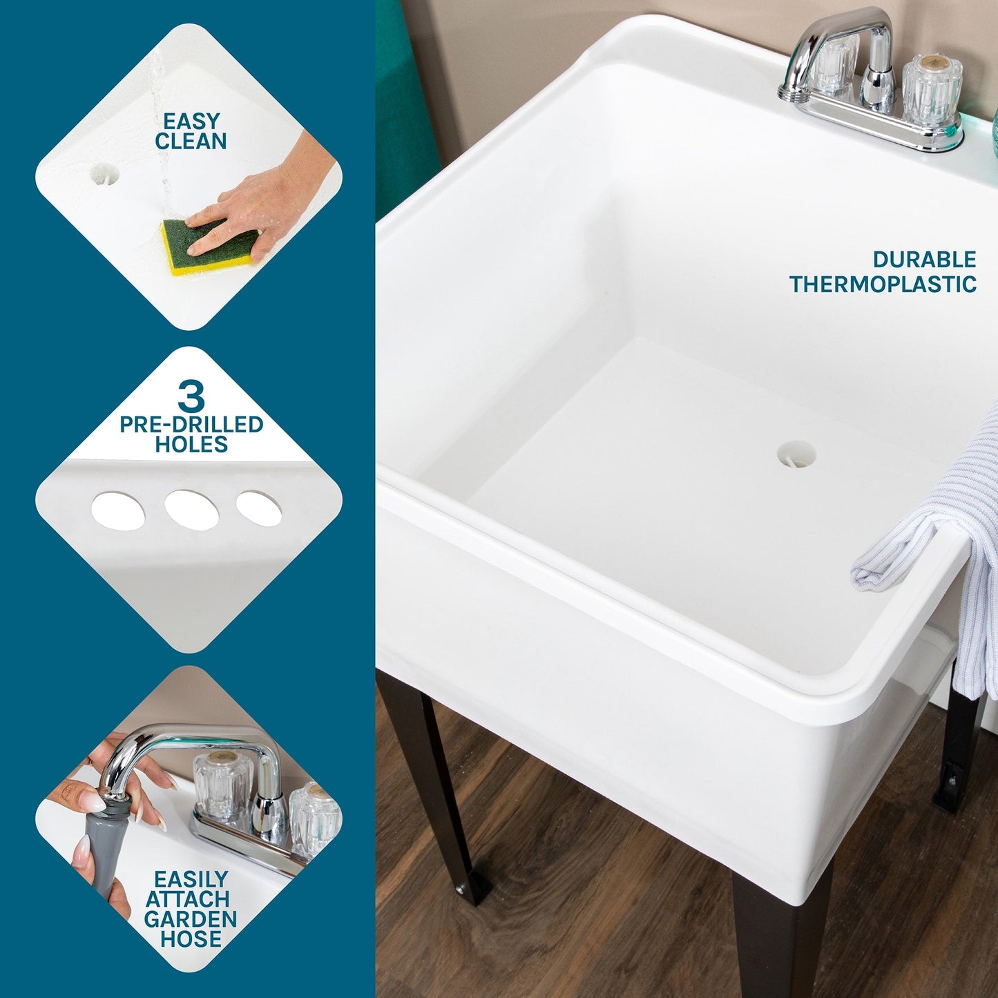 Cambridge Resources White 1-Basin Utility Tub with Drain and Faucet