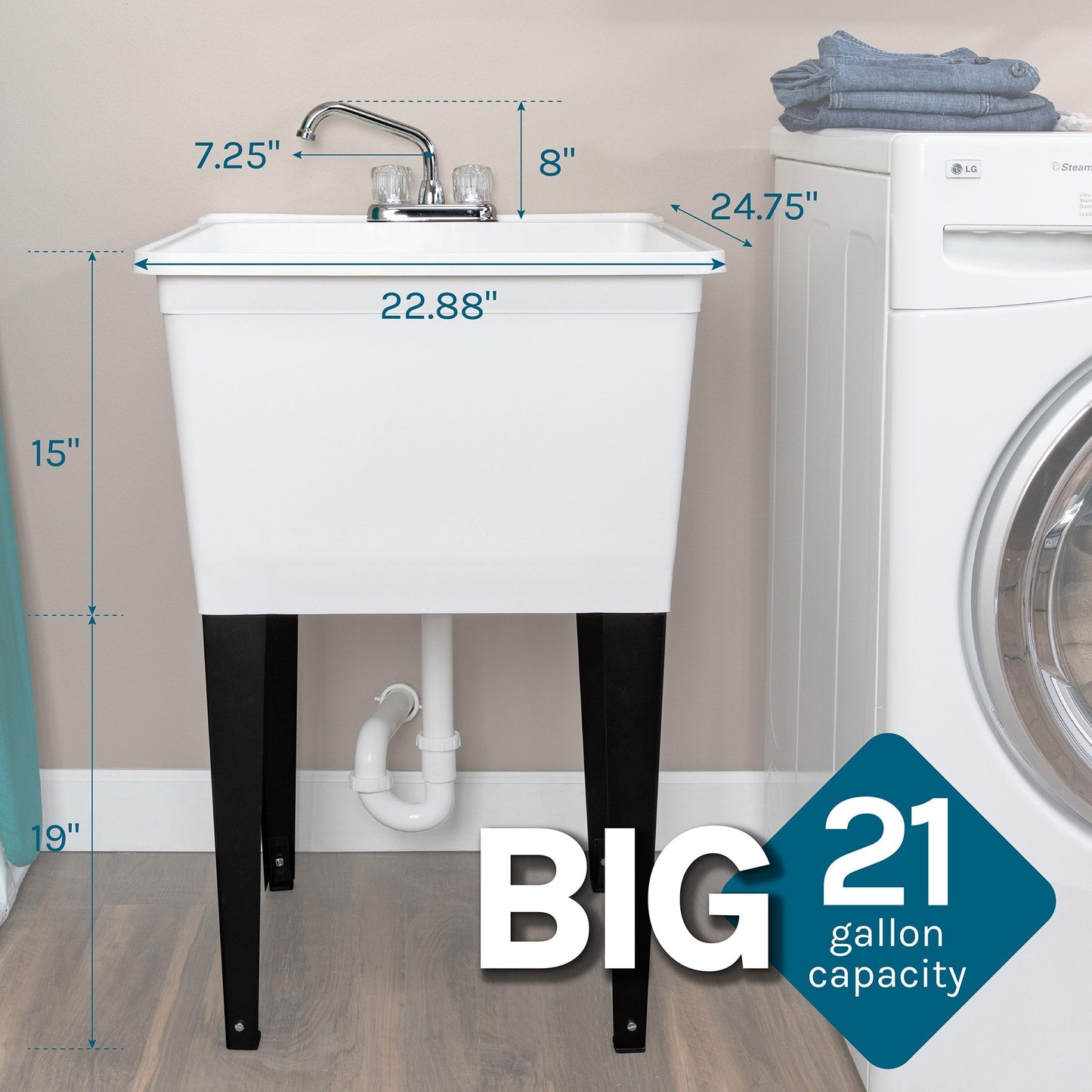 Cambridge Resources Freestanding Utility Tub with Drain and Faucet, White