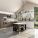 FUFU&GAGA Brown Mdf Base with Mdf Top Kitchen Island (30-in x 55.1-in x 36-in)