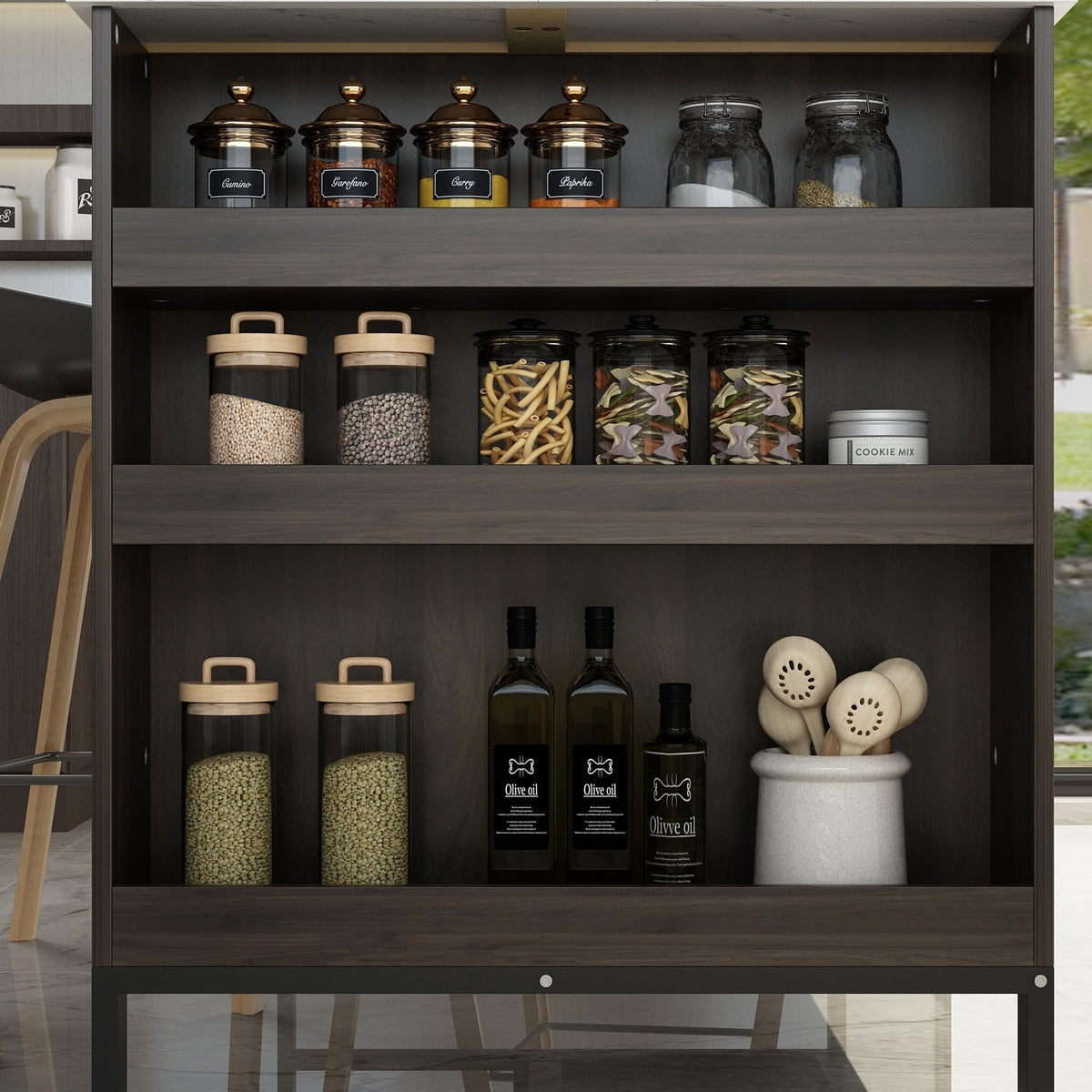 FUFU&GAGA Brown Mdf Base with Mdf Top Kitchen Island (30-in x 55.1-in x 36-in)