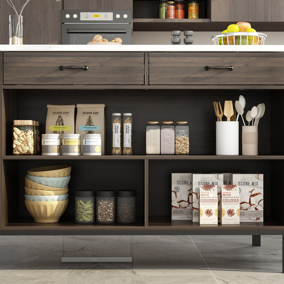FUFU&GAGA Brown Mdf Base with Mdf Top Kitchen Island (30-in x 55.1-in x 36-in)