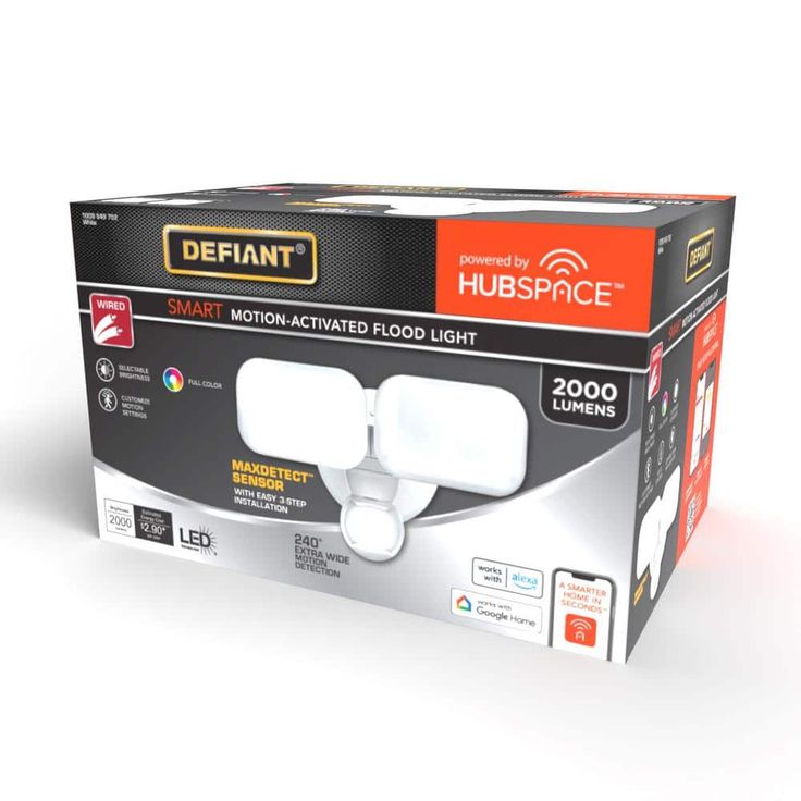Defiant MaxDetect 240° Motion Sensor Wired Outdoor Exterior 2-Head LED Flood Light 2000L Wi-Fi/Bluetooth Hubspace