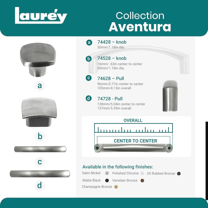 Laurey Aventura 3-3/4-in (96mm) Center to Center Brushed Satin Nickel Rectangular Handle Drawer Pull