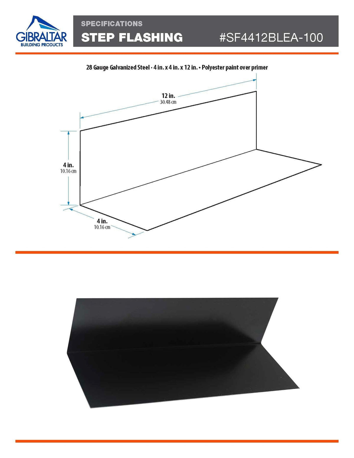 Gibraltar Building Products 4-in x 12-in Black Galvanized Steel Step Flashing, 28-Gauge