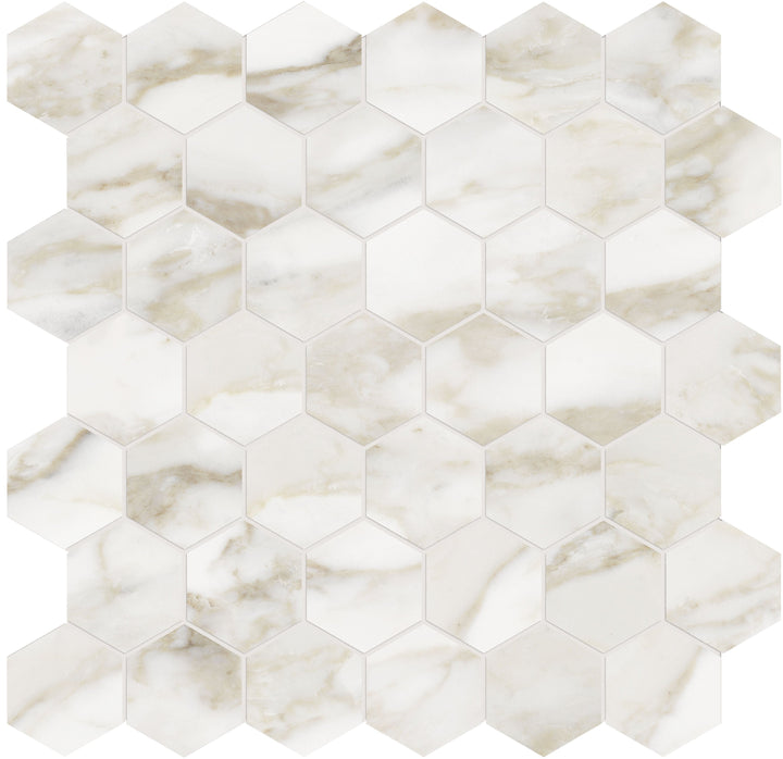 Satori La Marca Calacatta Paonazzo 12-in x 12-in Honed Porcelain Marble look Hexagon Mosaic Floor and Wall Tile product image