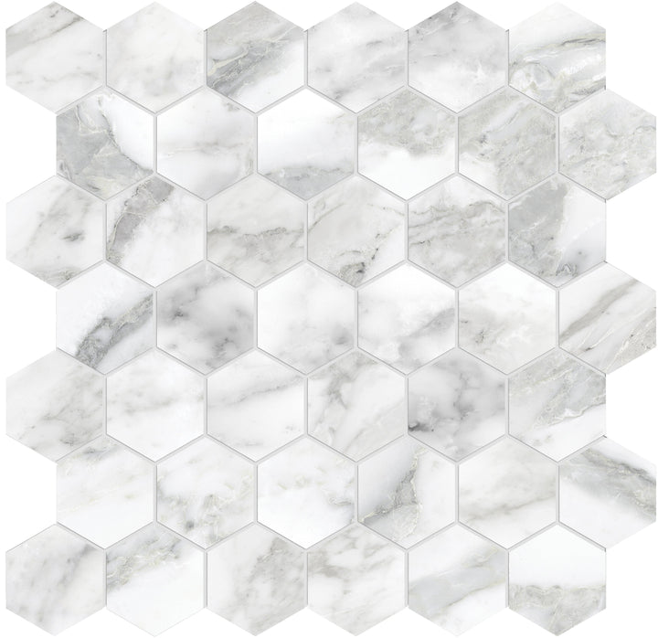 Satori La Marca Arabescato 12-in x 12-in Honed Porcelain Marble look Hexagon Mosaic Floor and Wall Tile product image