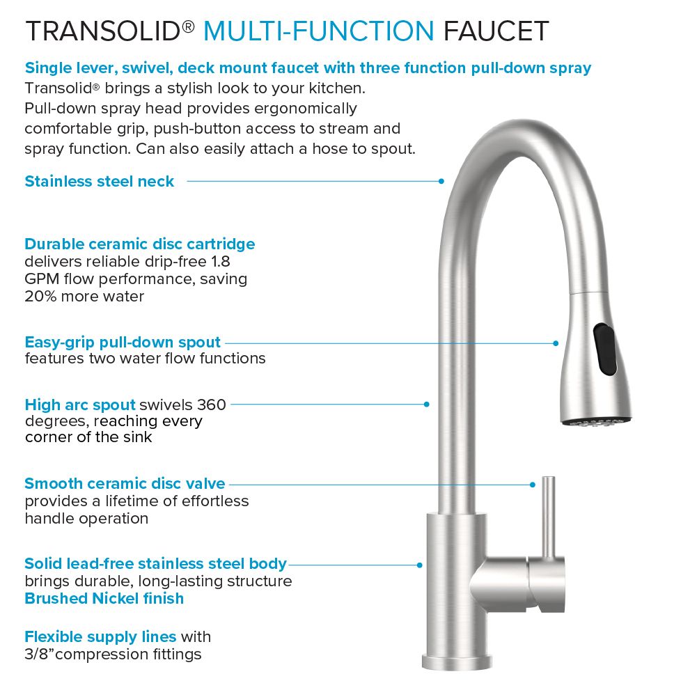 Transolid Brushed Satin Freestanding Laundry Sink with Dual-Spray Faucet