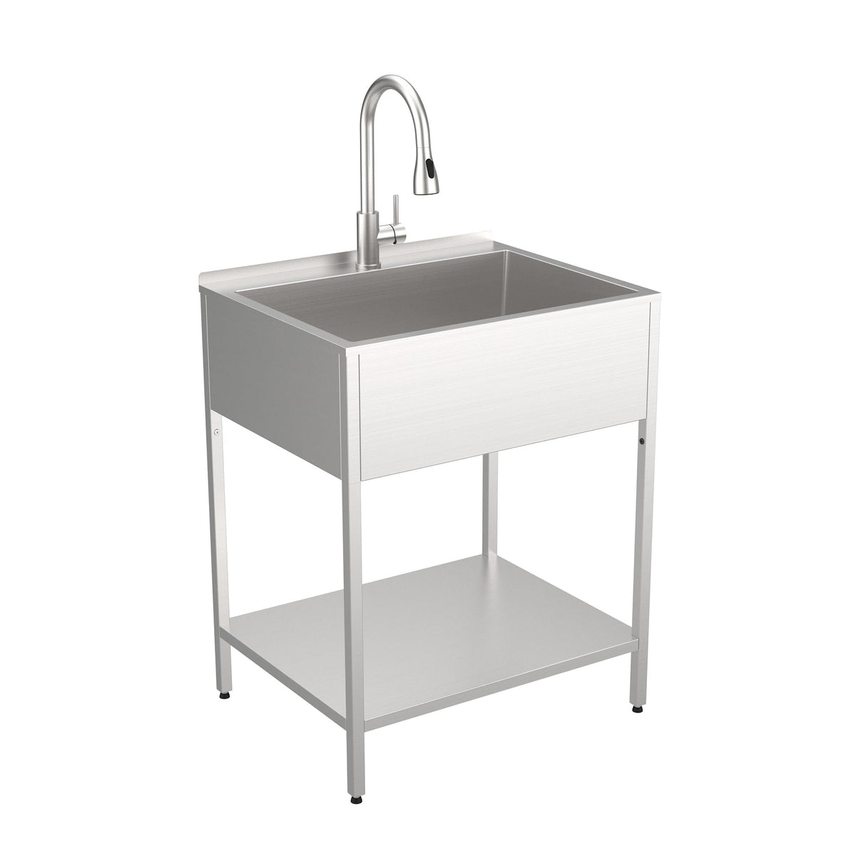 Transolid Brushed Satin Freestanding Laundry Sink with Dual-Spray Faucet