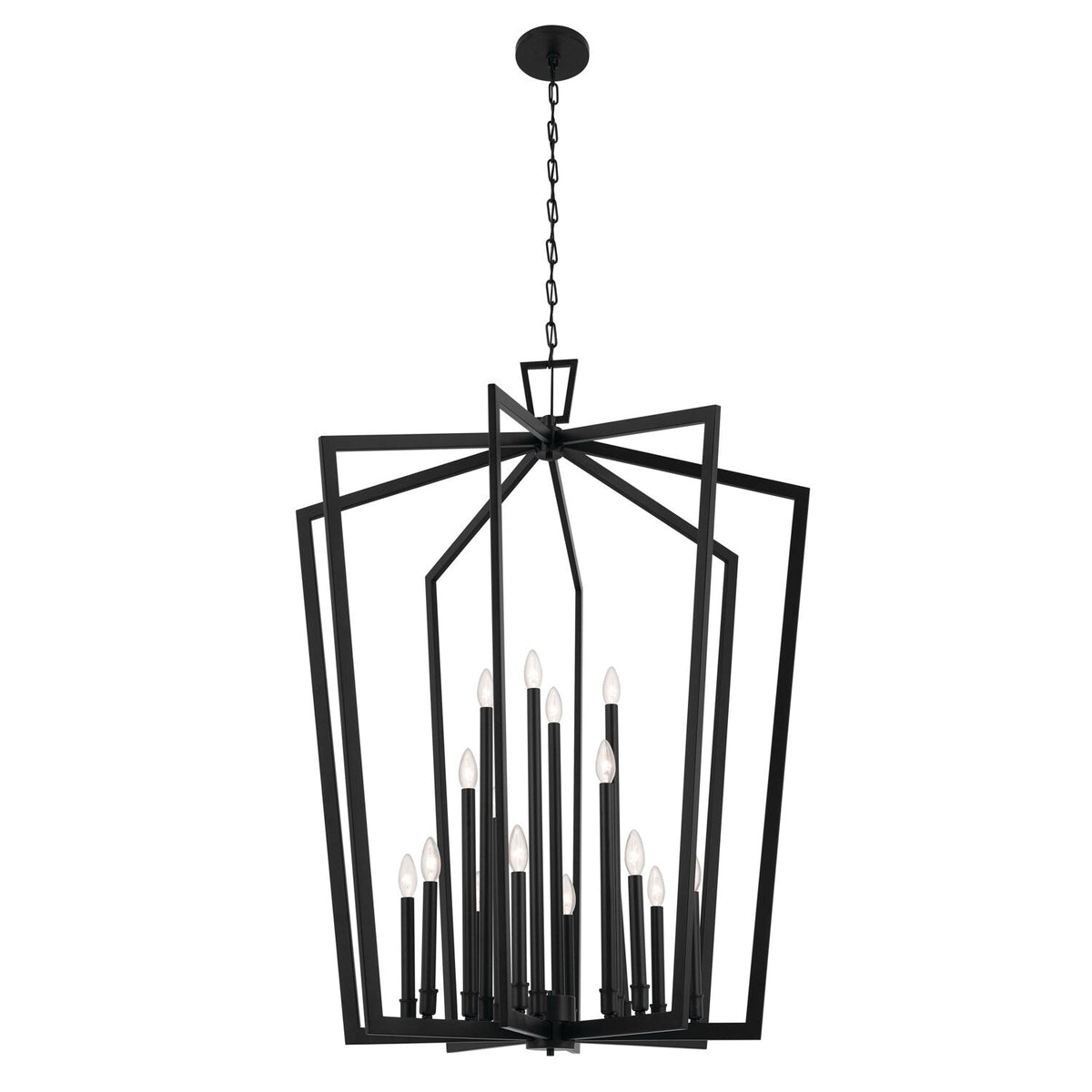Kichler Abbotswell 16-Light Black Traditional Lantern Led, Large Hanging Pendant Light