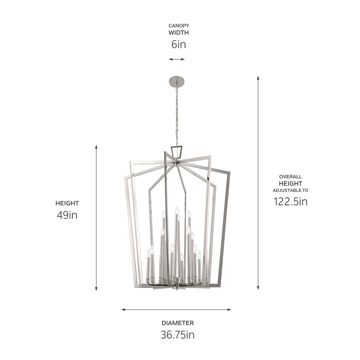 Kichler Abbotswell 16-Light Polished Nickel Traditional Lantern Led, Large Hanging Pendant Light