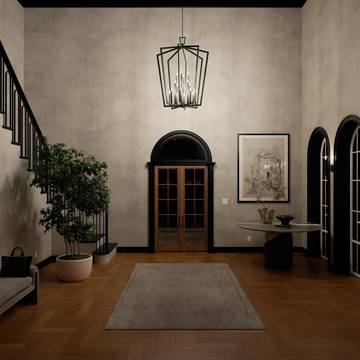Kichler Abbotswell 16-Light Black Traditional Lantern Led, Large Hanging Pendant Light