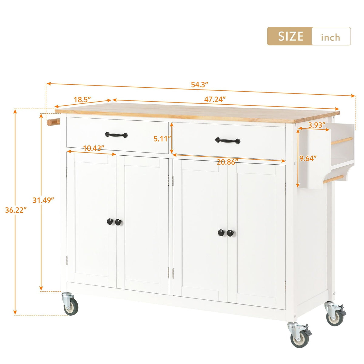 Nestfair White Wood Base with Mdf Wood Top Rolling Kitchen Island (18.5-in x 54.33-in x 36.22-in)