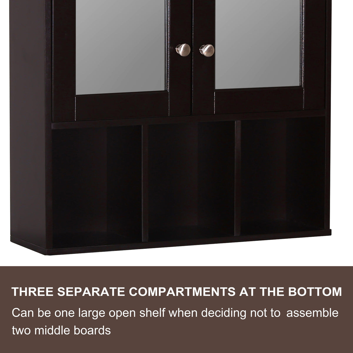 VEIKOUS 24.8-in x 30.3-in Surface Mount Brown Mirrored Medicine Cabinet
