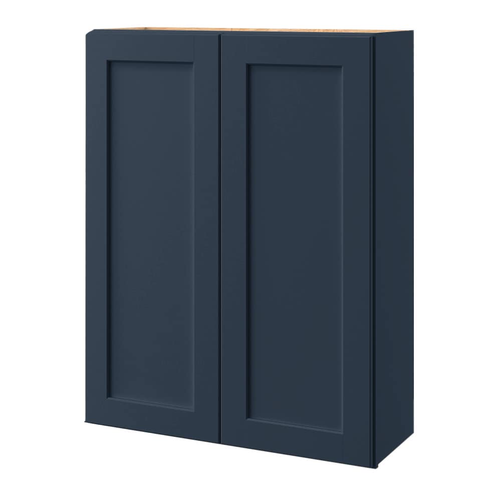 allen + roth Port 33-in W x 42-in H x 12-in D Navy Wall Fully Assembled Cabinet (Flat Panel Shaker Door Style)