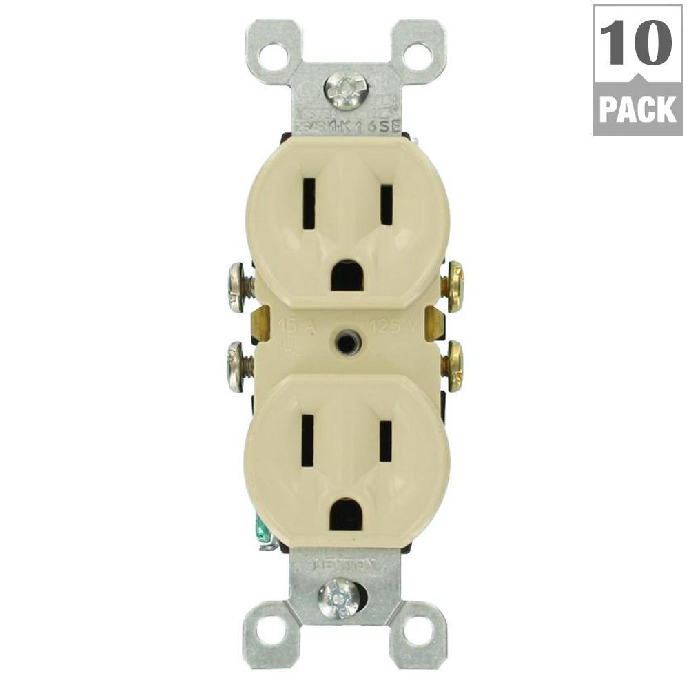 15 Amp Residential Grade Grounding Duplex Outlet, Ivory (10-Pack) - Super Arbor
