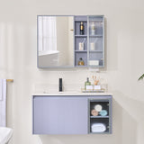 WELLFOR FLORA Solid Wood 36-in x 28-in Lighted LED Surface Mount Gray Mirrored Soft Close Medicine Cabinet