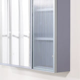 WELLFOR FLORA Solid Wood 30-in x 28-in Lighted LED Surface Mount Lavender Mirrored Soft Close Medicine Cabinet