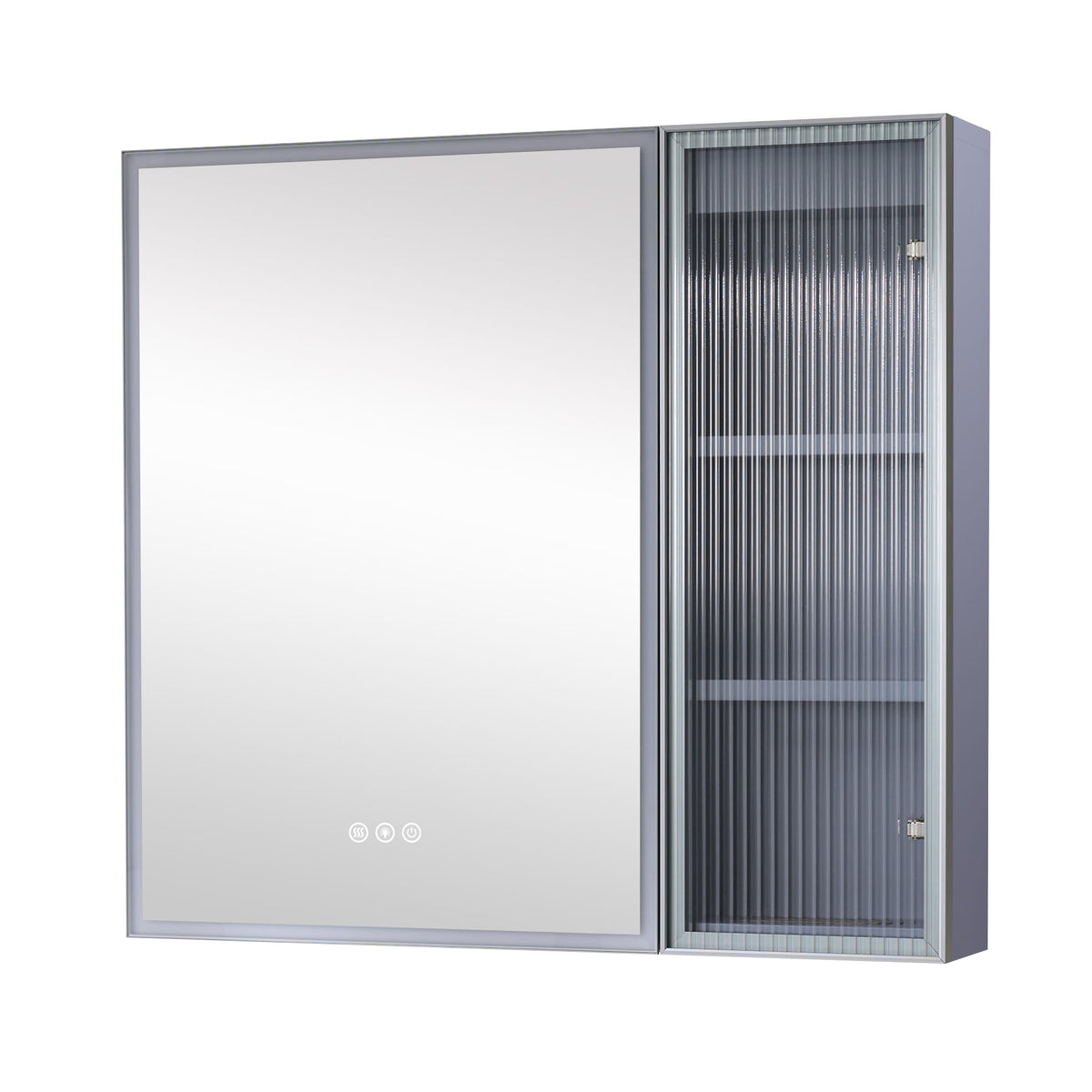 WELLFOR FLORA Solid Wood 30-in x 28-in Lighted LED Surface Mount Lavender Mirrored Soft Close Medicine Cabinet