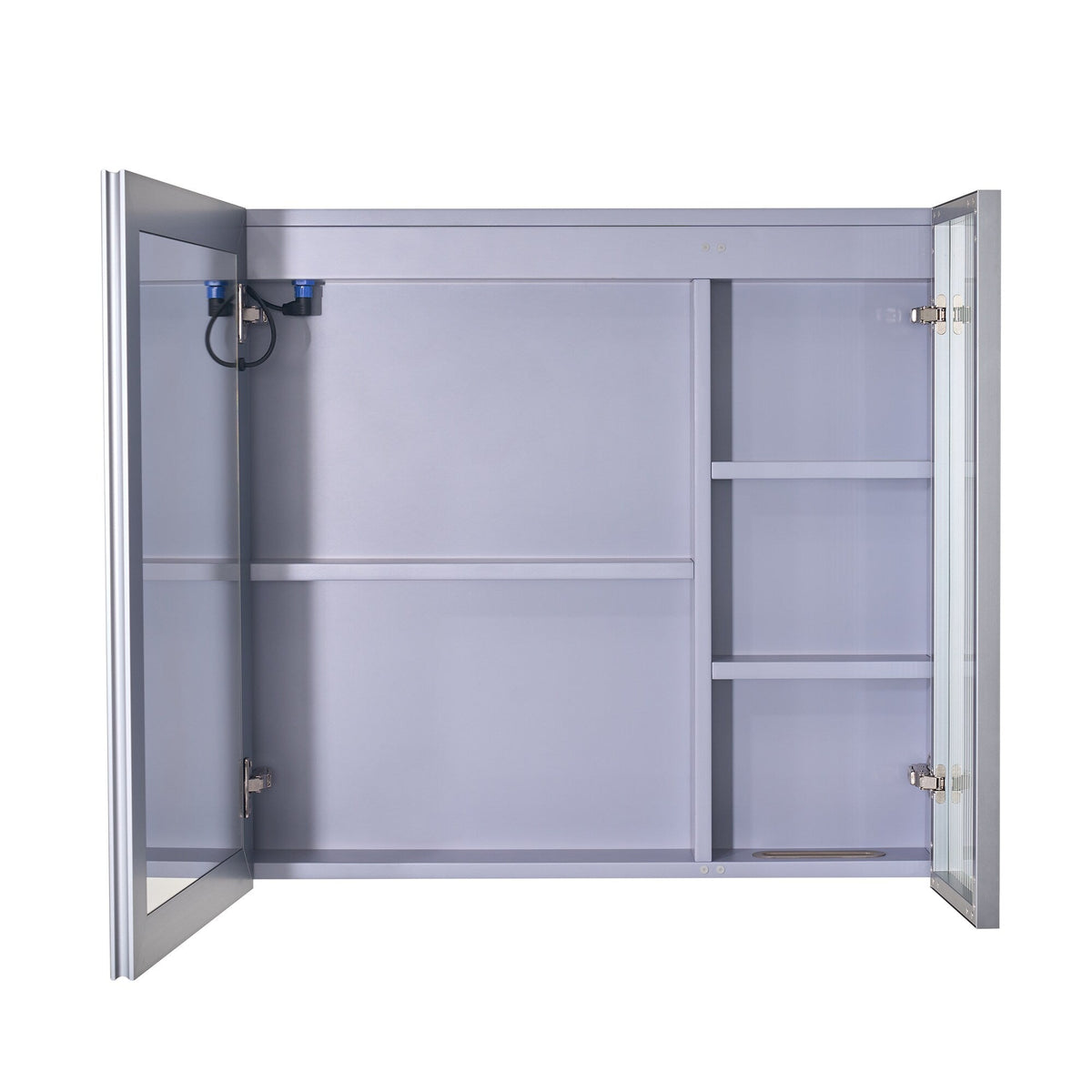 WELLFOR FLORA Solid Wood 30-in x 28-in Lighted LED Surface Mount Lavender Mirrored Soft Close Medicine Cabinet