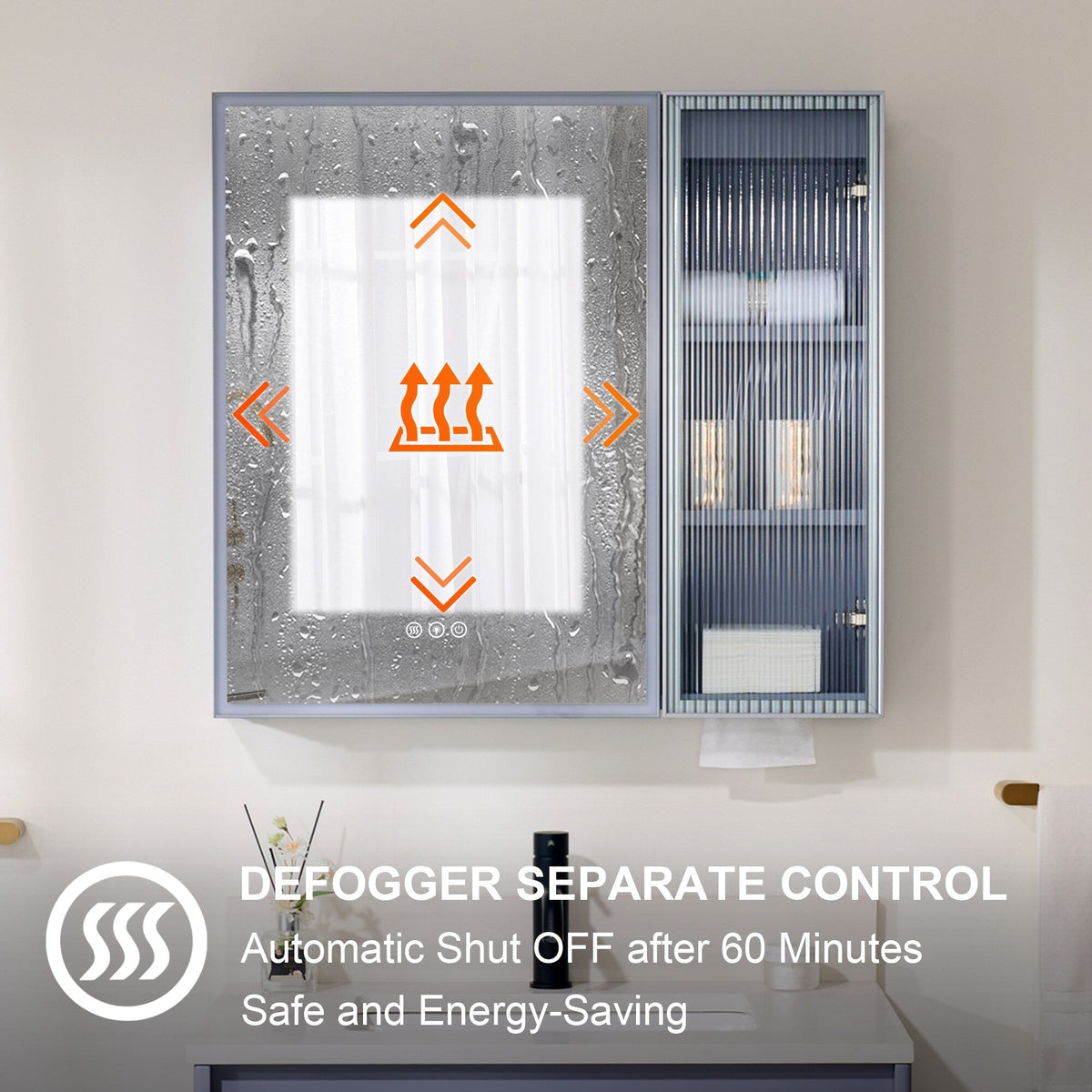 WELLFOR FLORA Solid Wood 30-in x 28-in Lighted LED Surface Mount Lavender Mirrored Soft Close Medicine Cabinet
