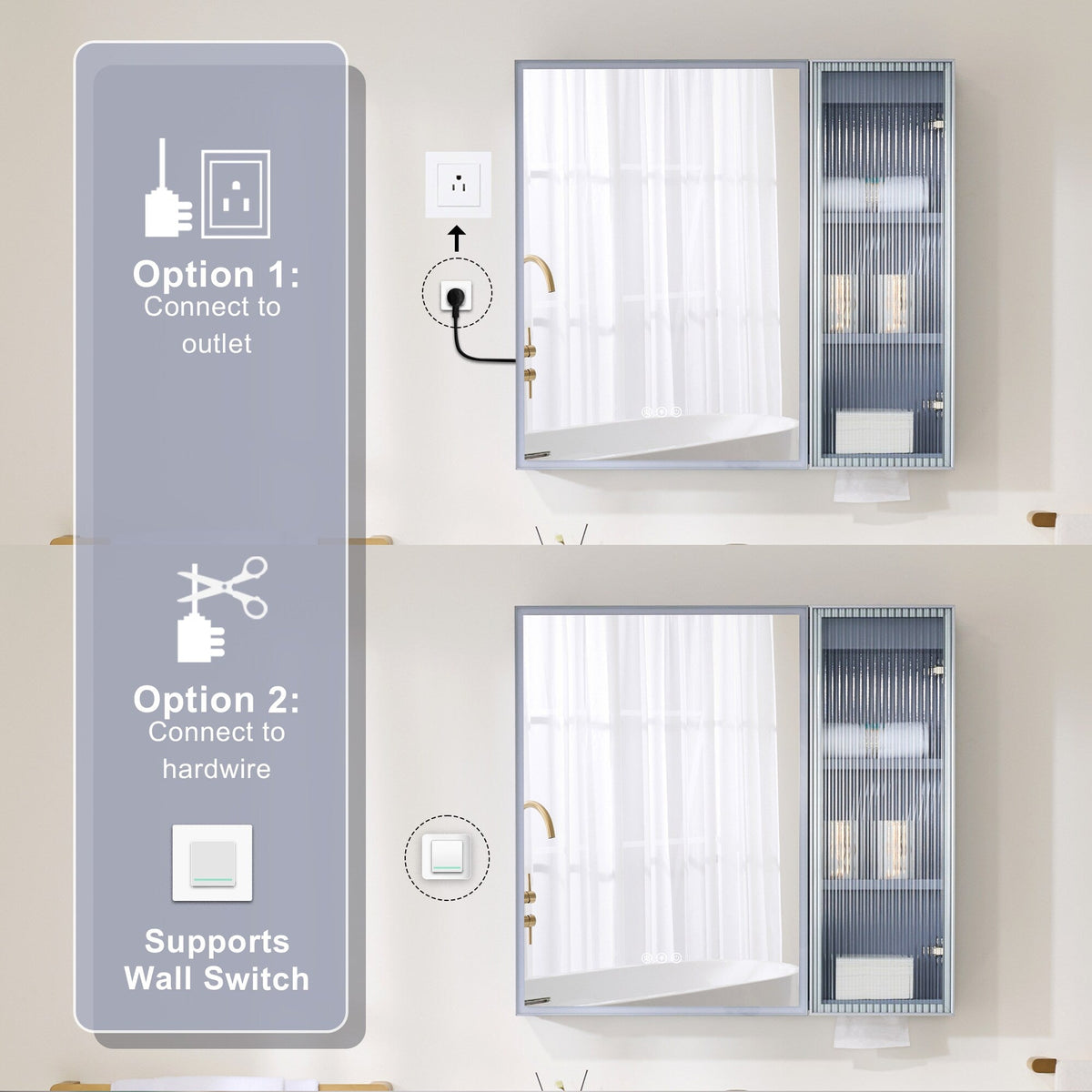 WELLFOR FLORA Solid Wood 30-in x 28-in Lighted LED Surface Mount Lavender Mirrored Soft Close Medicine Cabinet