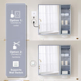WELLFOR FLORA Solid Wood 30-in x 28-in Lighted LED Surface Mount Lavender Mirrored Soft Close Medicine Cabinet