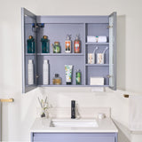 WELLFOR FLORA Solid Wood 30-in x 28-in Lighted LED Surface Mount Lavender Mirrored Soft Close Medicine Cabinet