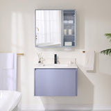 WELLFOR FLORA Solid Wood 30-in x 28-in Lighted LED Surface Mount Gray Mirrored Soft Close Medicine Cabinet