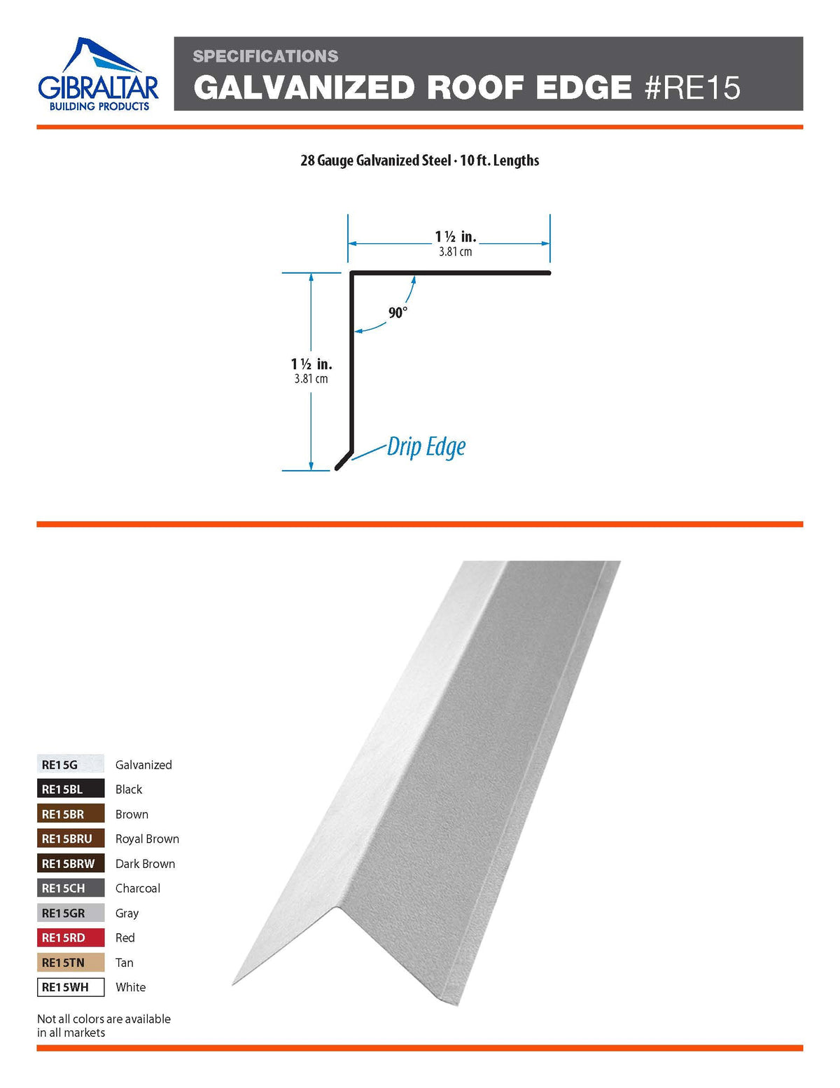 Gibraltar Building Products 1.5-in x 10-ft Silver Galvanized Steel Drip Edge (28-Gauge) - RE15G