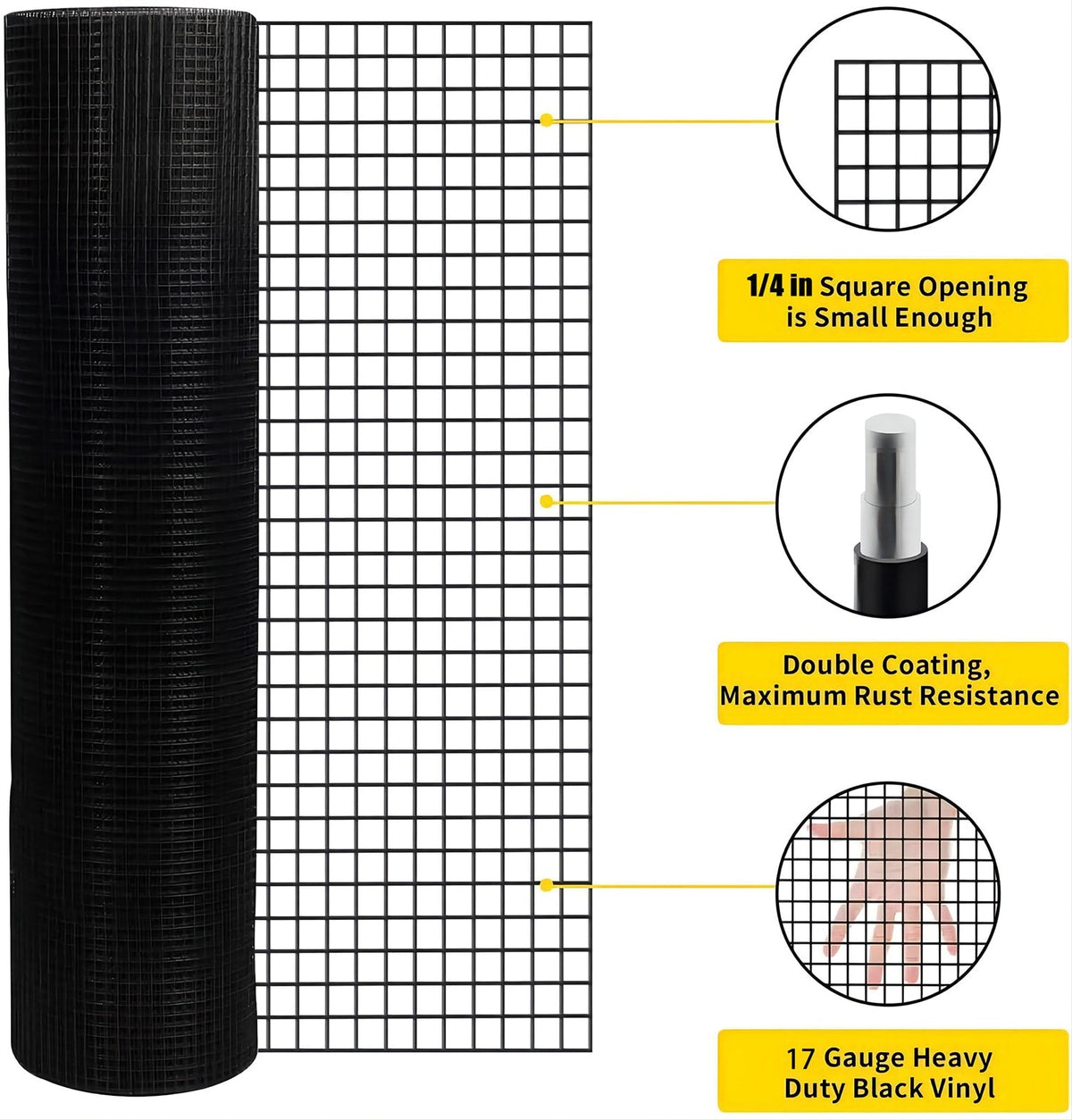Bybafun 50-ft x 4-ft 17-Gauge Black PVC Coated Steel Welded Wire Rolled Fencing with Mesh Size 1/2-in x 1/2-in