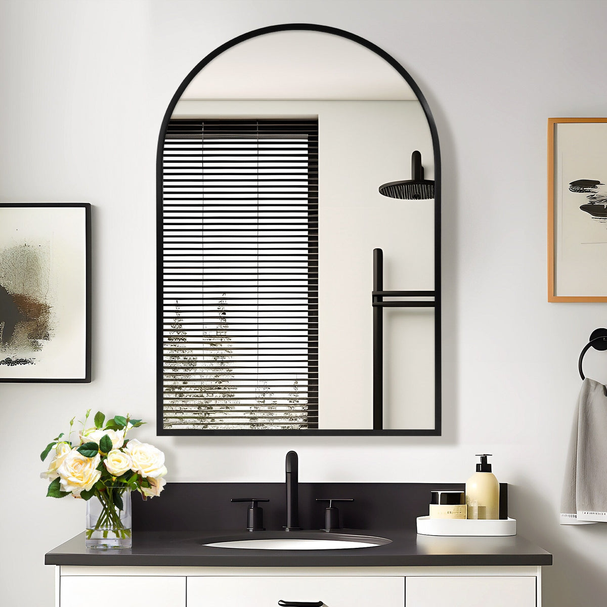 24-in x 36-in Surface/Recessed Mount White Mirrored Arched Medicine Cabinet