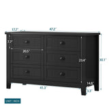 WELLFOR Traditional Black Wood Cabinet with 6 Doors and 6 Shelves, Retro Shell-shaped Handle