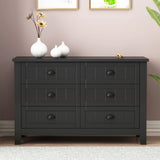 WELLFOR Traditional Black Wood Cabinet with 6 Doors and 6 Shelves, Retro Shell-shaped Handle