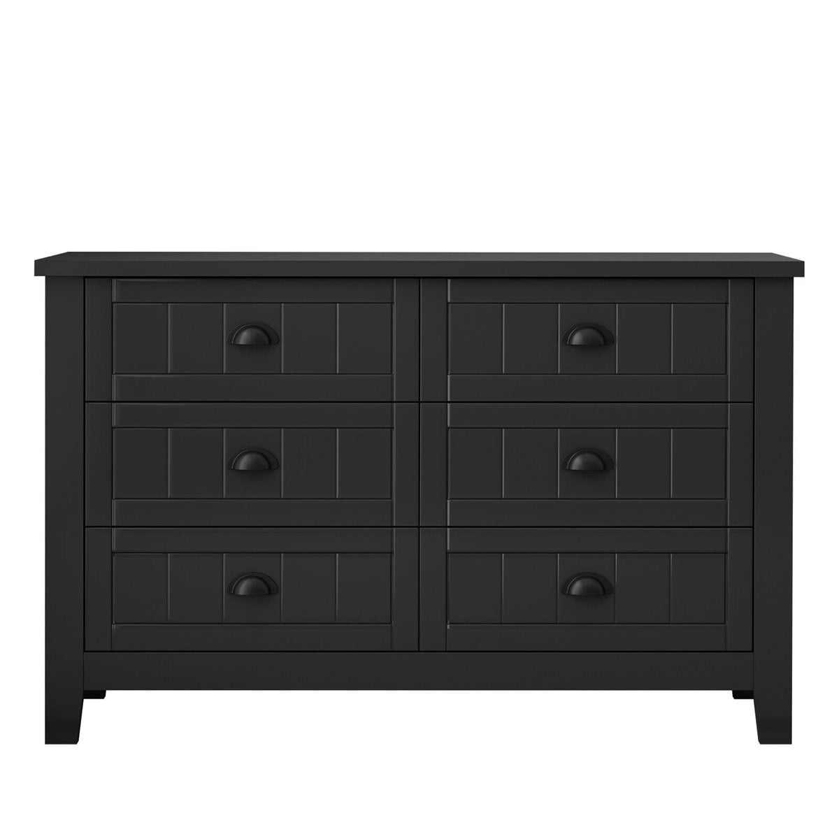 WELLFOR Traditional Black Wood Cabinet with 6 Doors and 6 Shelves, Retro Shell-shaped Handle